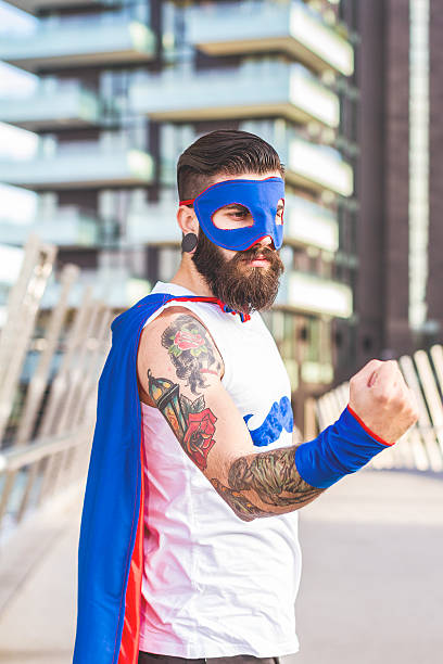 istock Hipster superhero showing fist 466660170