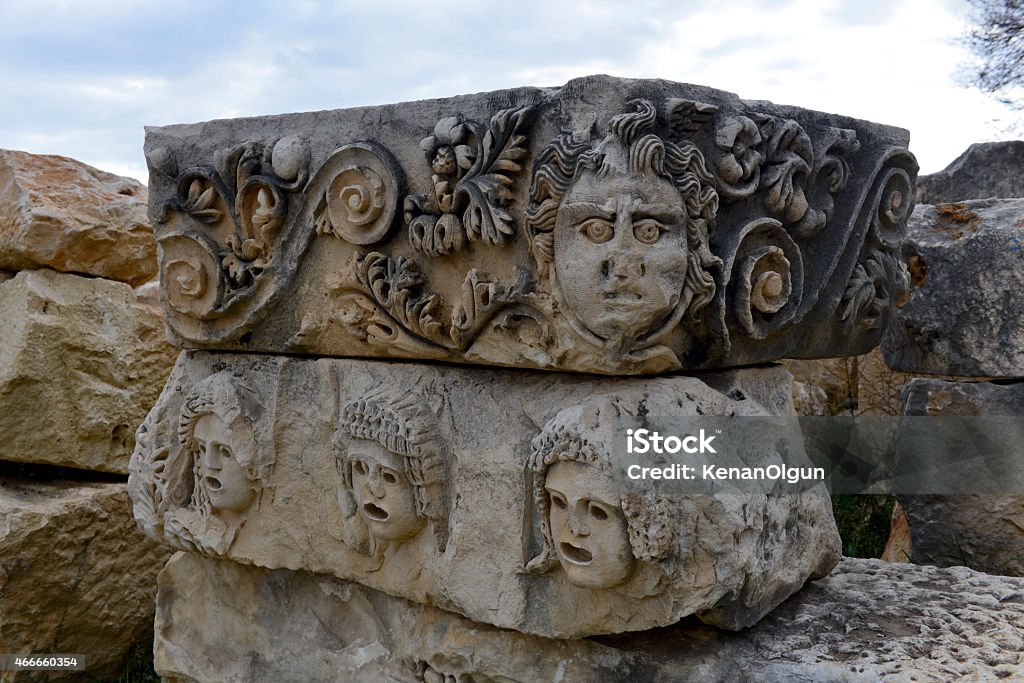 Details of Myra Inside and outside the Roman theater of Myra. Amphitheater Stock Photo