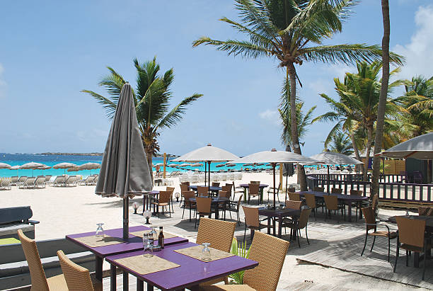 istock Table setting at a beach restaurant, St Martin island. 466663060