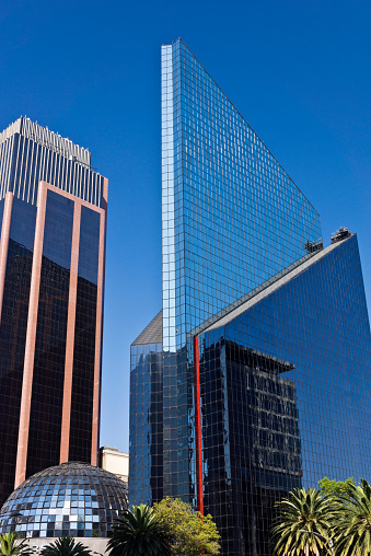 The Mexican Stock Exchange in downtown Mexico City, Mexico on a sunny clear day.  The Bolsa Mexicana de Valores is located in the financial district on Paseo de la Reforma.