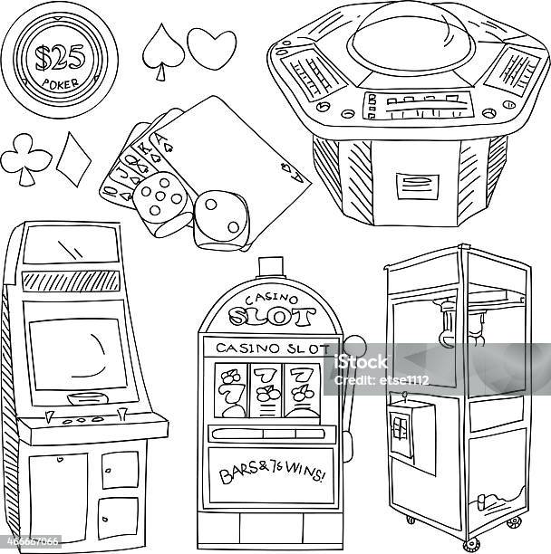 Entertainment Elements Stock Illustration - Download Image Now - Drawing - Activity, Drawing - Art Product, Slot Machine