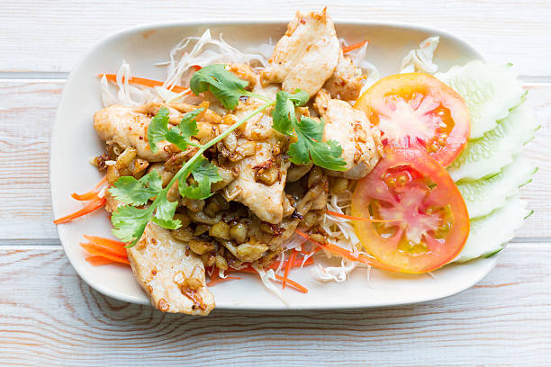 istock Top view, stir fried chicken with garlic 466668014