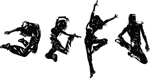 illustrazioni stock, clip art, cartoni animati e icone di tendenza di giovane donna dancers saltare - dancing dancer hip hop jumping