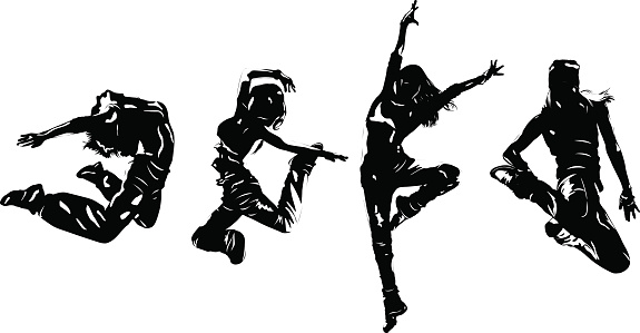 Young women dancers jumping.