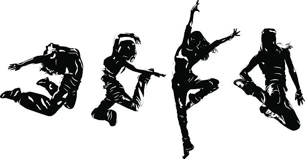 Vector illustration of Young woman dancers jumping