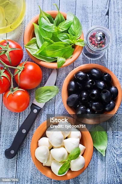 Ingredient For Caprese Stock Photo - Download Image Now - 2015, Appetizer, Basil