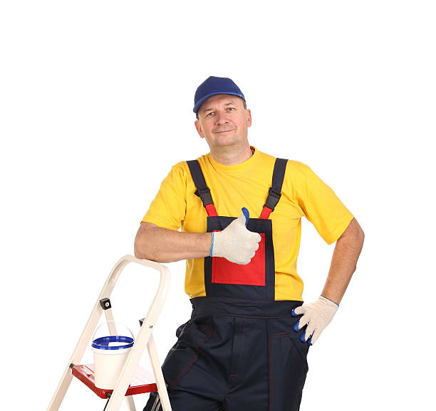 istock Worker on ladder showing sign okey. 466672195