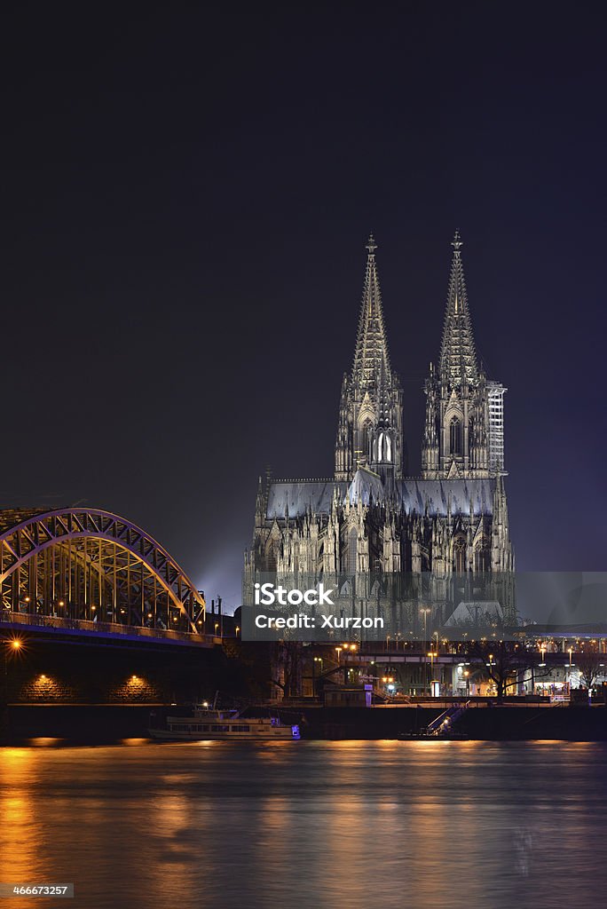 Cologne Cathedral at night Cologne Cathedral and Rhine at night Bridge - Built Structure Stock Photo