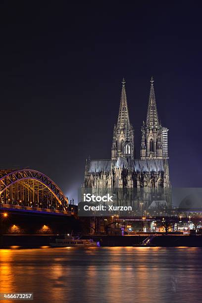 Cologne Cathedral At Night Stock Photo - Download Image Now - Bridge - Built Structure, Cathedral, Church