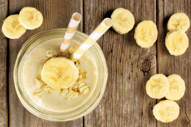 istock Banana oatmeal smoothie above view 466673392