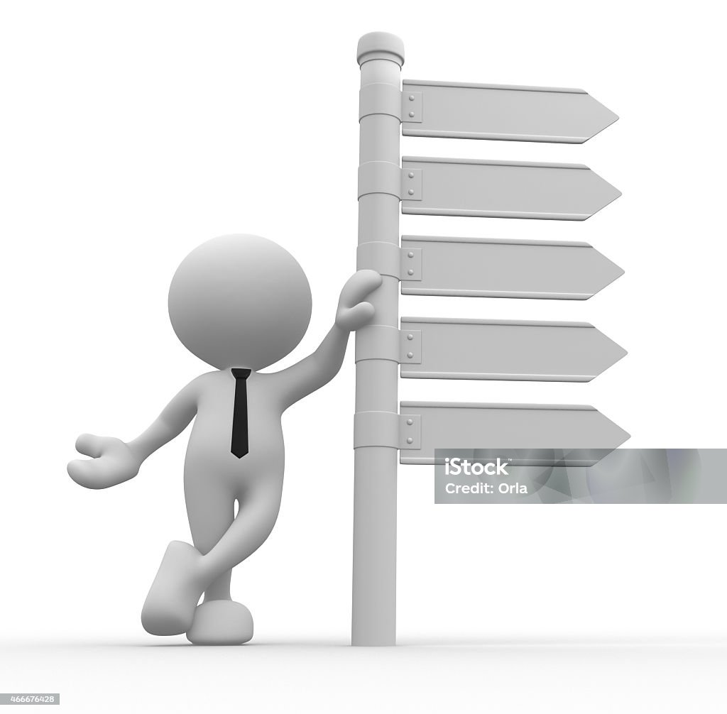 Directional sign 3d people - man, person with blank directional sign Characters Stock Photo
