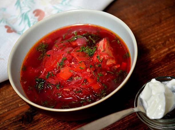 istock Russian borsch with sour cream 466677568