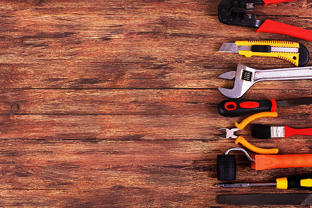istock Construction Equipment and copy space on the Wood background 466678222