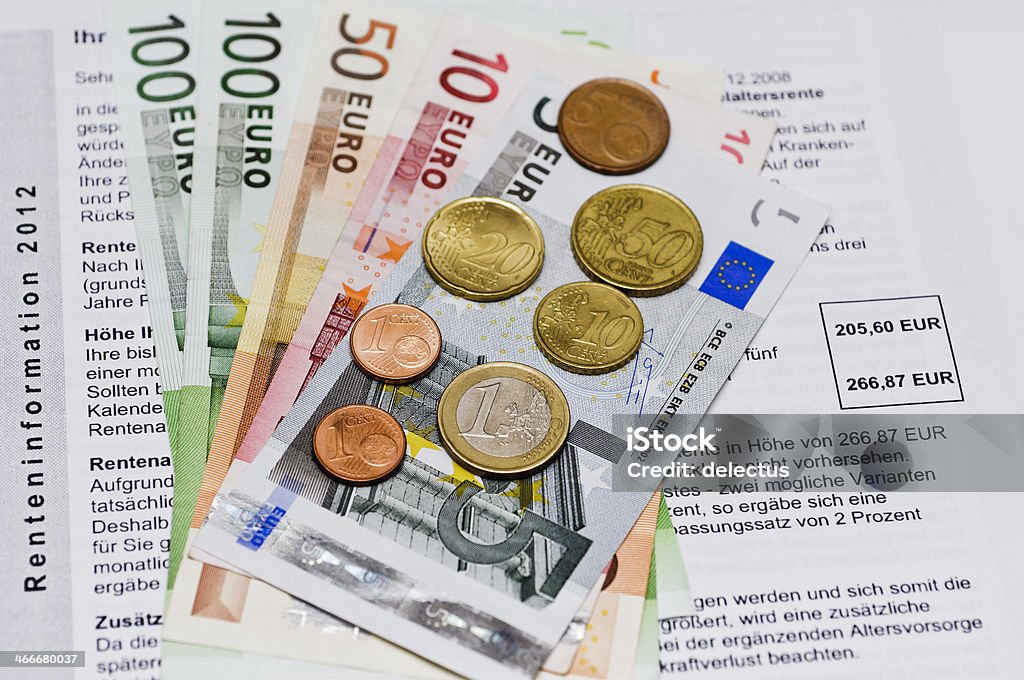 Pension information and money Typical German pension information. Information for policyholders about their pension rights. The future pension in euros and cents. Number Stock Photo