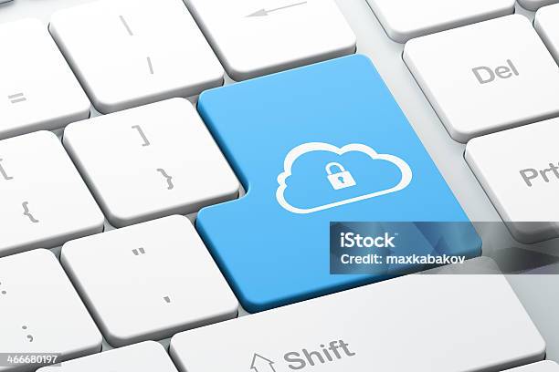 Technology Concept Cloud With Padlock On Computer Keyboard Background Stock Photo - Download Image Now