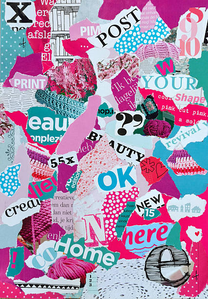 mood board fait de magazines en rose et bleu-vert - vertical single flower women teenager photos et images de collection