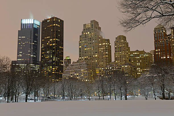 istock Manhattan skyline at night after snowstorm 466682844