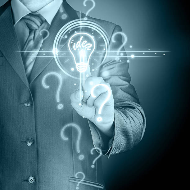 istock Business man touching light of idea 466683325