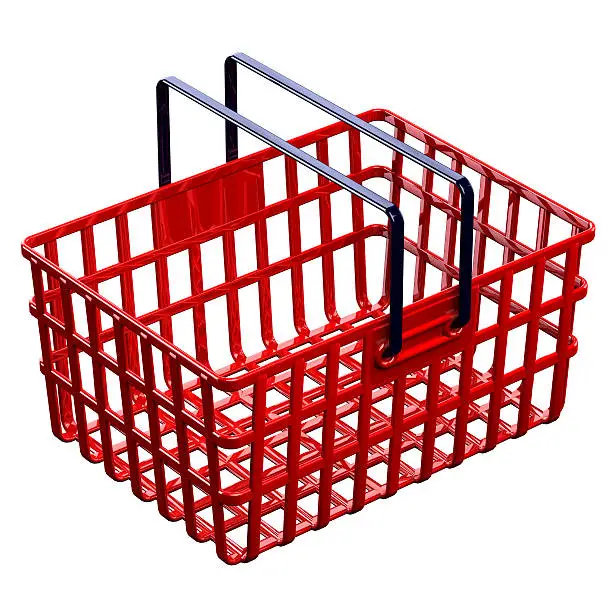Red shopping basket isolated on white background. 3D render.