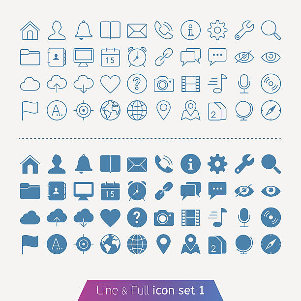 Illustrated basic set of web and mobile icons vector art illustration