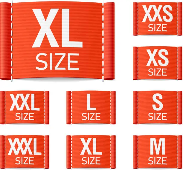 Vector illustration of Various red clothing size labels