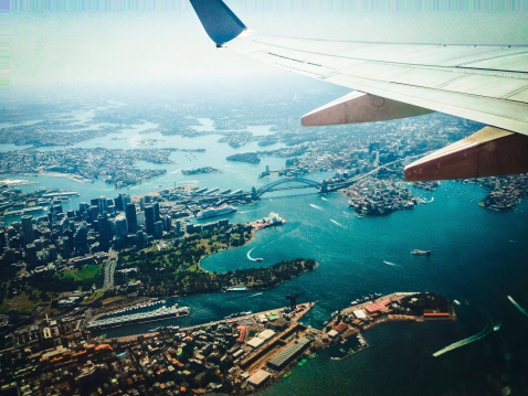 Aerial view from a plane over Sydney Harbour. Shot on an iPhone5
