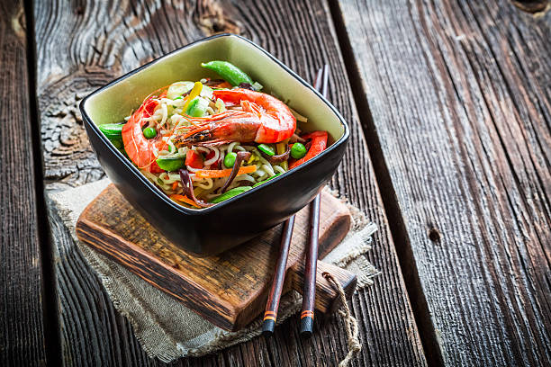 istock Fresh vegetables with prawns and noodles 466696268