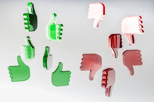 Photo of Likes dislikes 3d thumbs up and down coloured glass XL