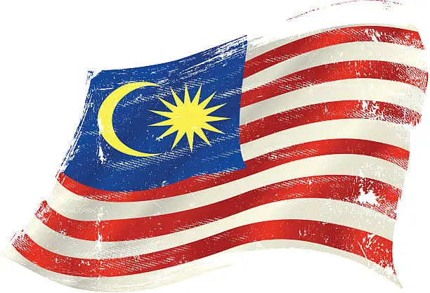 Vector illustration of Malaysian grunge waving flag