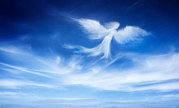 angel in the sky angel-shaped cloud in the sky ether stock pictures, royalty-free photos & images