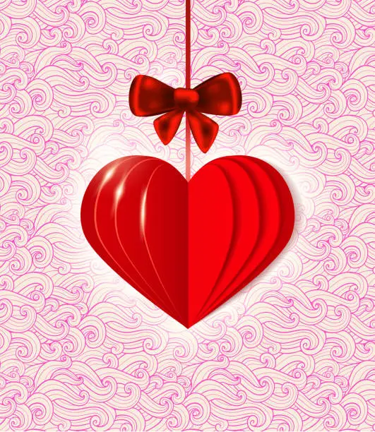 Vector illustration of Background with red  paper heart