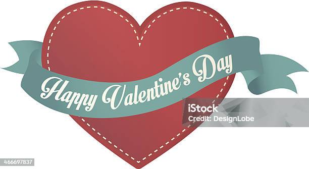 Happy Valentines Day Heart And Ribbon Retro Style Stock Illustration - Download Image Now