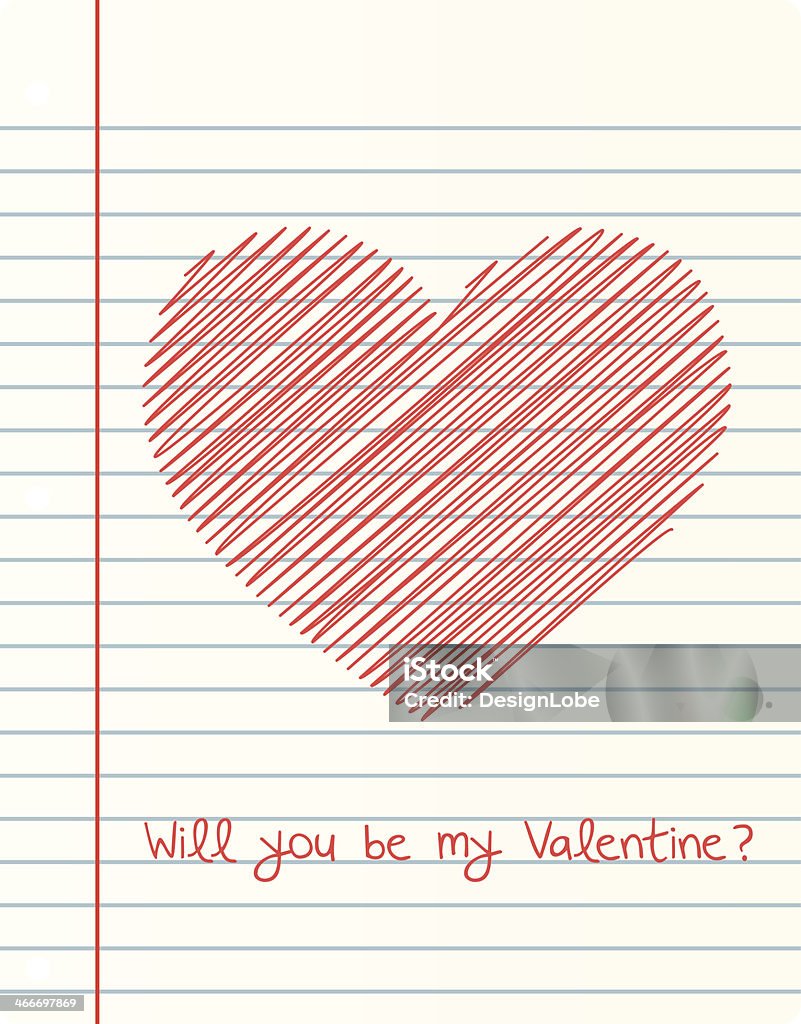 Valentine’s Day Romantic Note | Sketched Heart on notebook paper Valentine’s Day Romantic Note on notebook paper background. Great to use for web or print design.  Computer Graphic stock vector