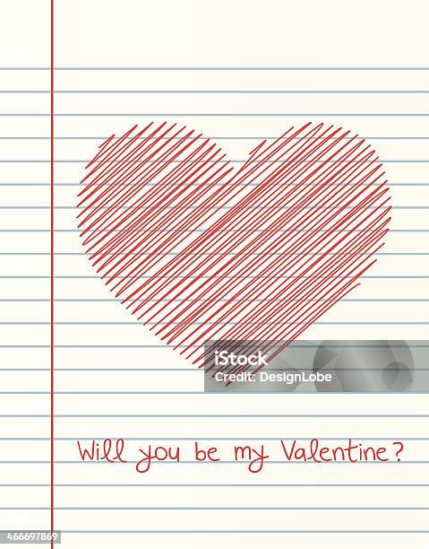 Valentines Day Romantic Note Sketched Heart On Notebook Paper Stock Illustration - Download Image Now