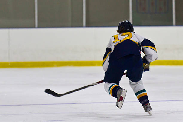 istock Female ice hockey player skating during a game 466699981