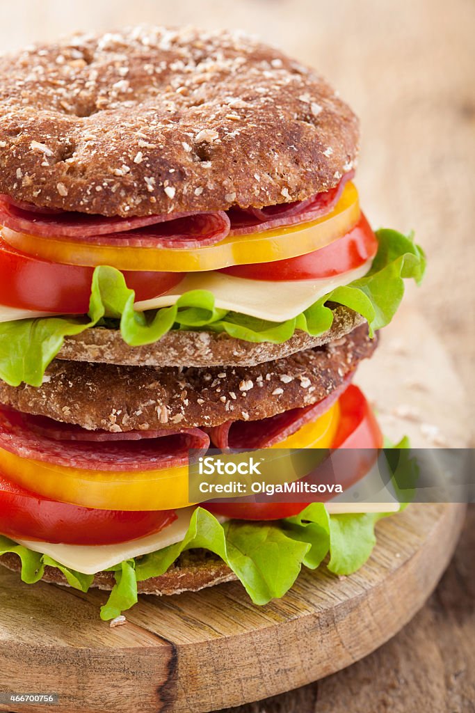 healthy sandwich with salami tomato pepper and lettuce 2015 Stock Photo