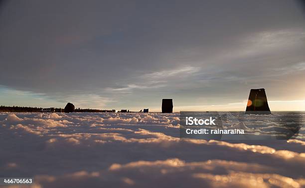 Ice Fishing Scene Stock Photo - Download Image Now - Ice Fishing, Sunset, Lake