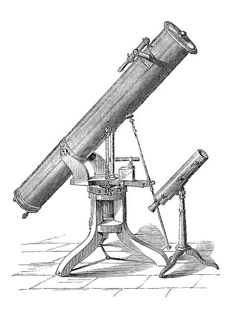reflecting telescopes drawings invention Vintage Woodcut from 1871 - English Mechanic and World of Science - Antique Image astronomy telescope photos stock illustrations