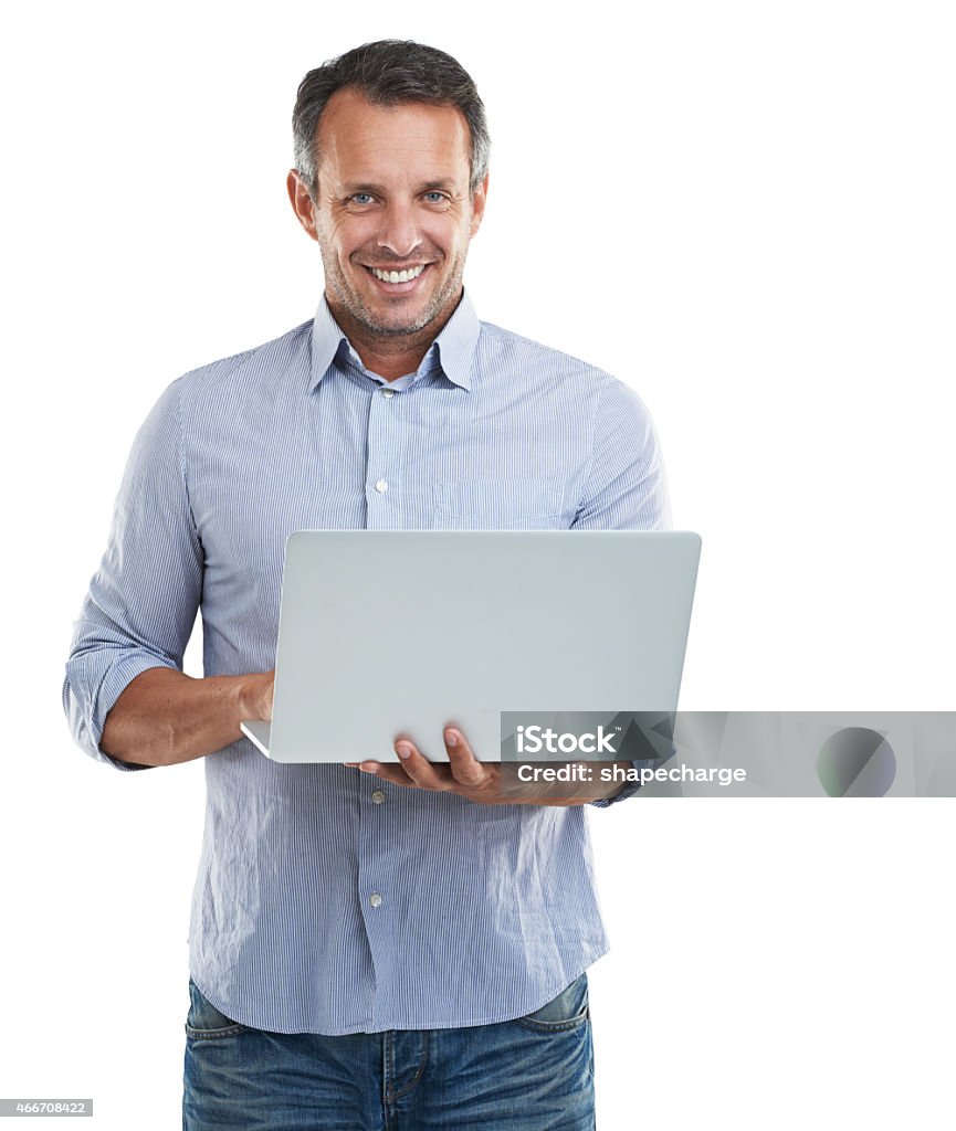 Finding some great stuff online Cropped portrait of a handsome man using his laptop against a white backgroundhttp://195.154.178.81/DATA/i_collage/pu/shoots/785221.jpg Laptop Stock Photo