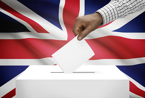 istock Ballot box with flag on background. Great Britain. UK 466709070