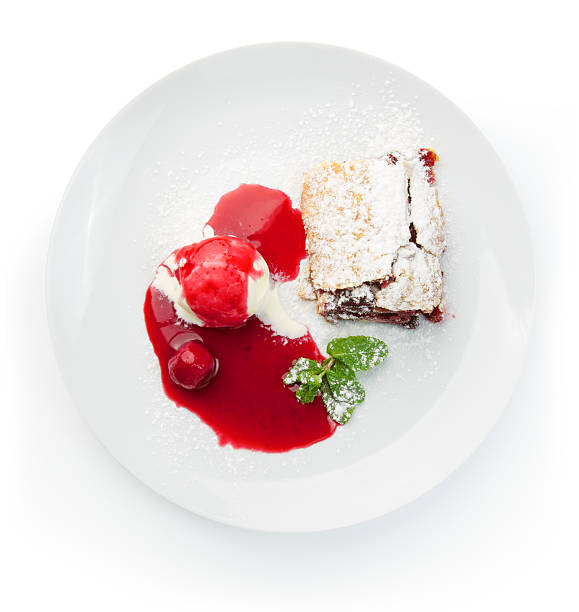 istock Restaurant food isolated - cherry strudel with ice cream 466709340