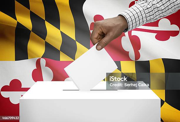 Ballot Box With Us State Flag On Background Maryland Stock Photo - Download Image Now