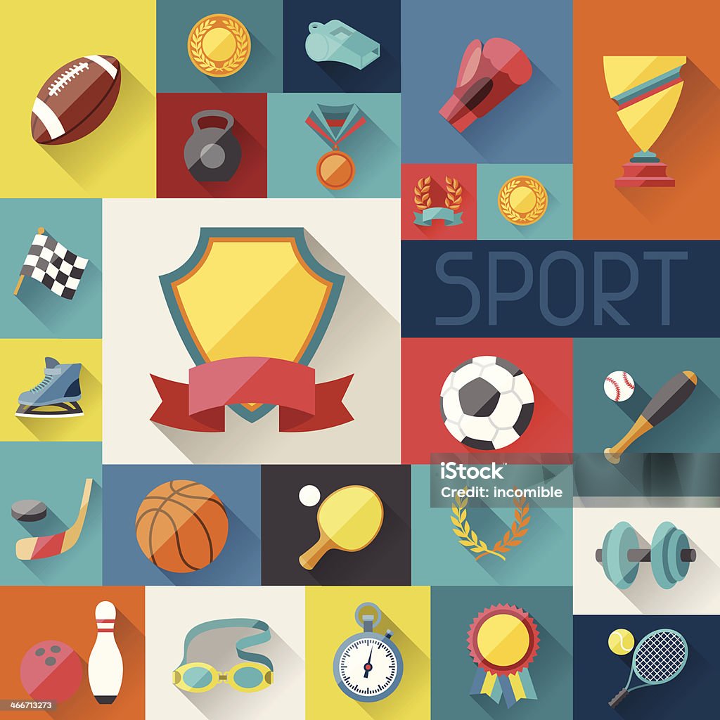 Background with sport icons in flat design style. Sports Equipment stock vector