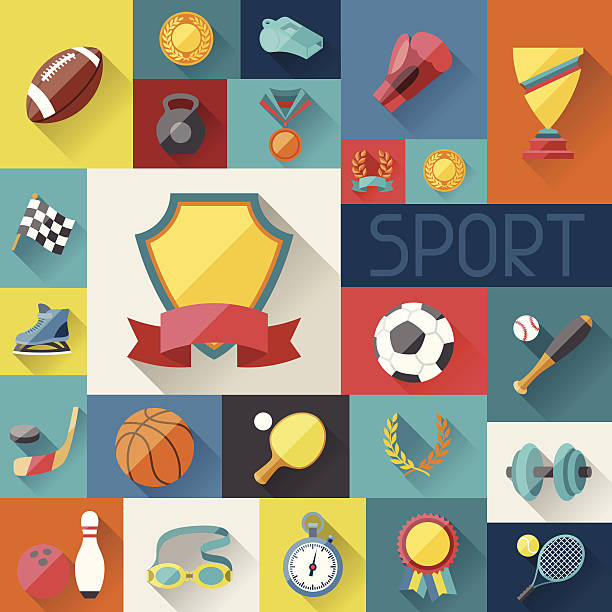 Background with sport icons in flat design style. Background with sport icons in flat design style. sporting level stock illustrations