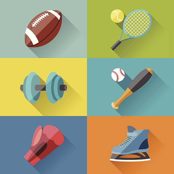 illustrations, cliparts, dessins animés et icônes de icônes de sport dans un design de style. - baseballs ball sport gym