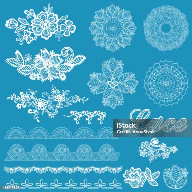 Set Of Lace Ribbons Flowers Stock Illustration - Download Image Now - Lace - Textile, Flower, Embroidery