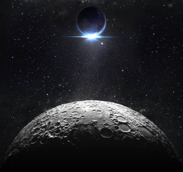 istock moon surface with view sunrise of the earth 466715407