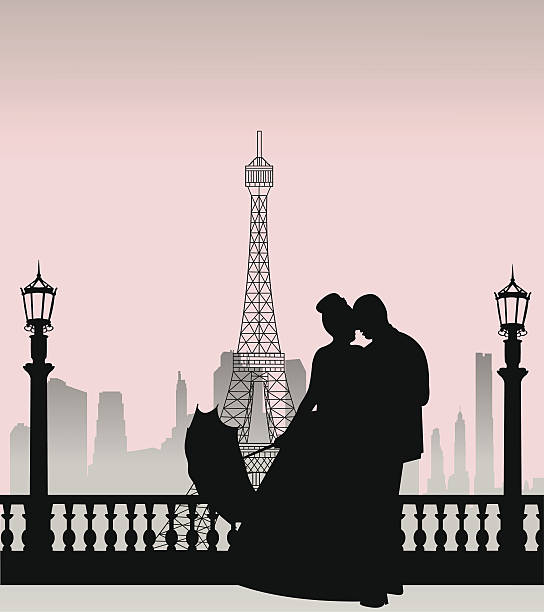 ślub para w paryżu sylwetka - honeymoon wedding paris france bride stock illustrations