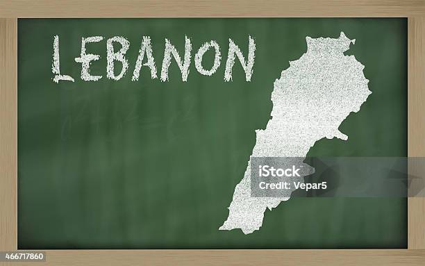 Outline Map Of Lebanon On Blackboard Stock Photo - Download Image Now - 2015, Cartography, Chalk Drawing