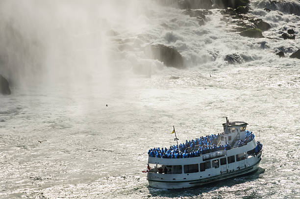istock cruise boat  with people facing the Niagara falls 466718412